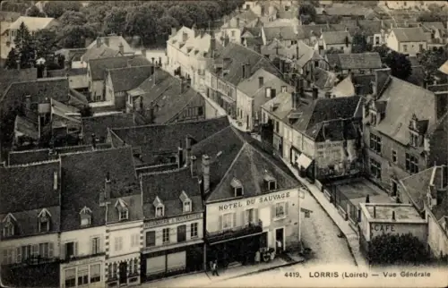 Ak Lorris Loiret, Hotel du Sauvage, Café, Vue Générale,  Loiret