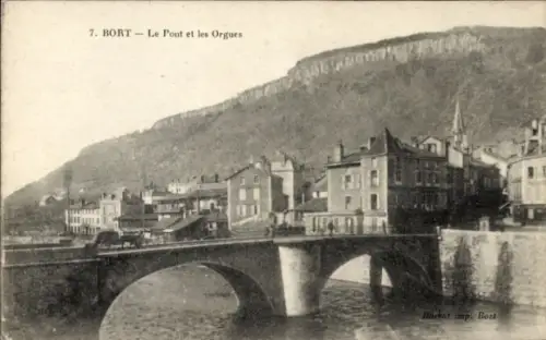 Ak Bort Les Orgues Corrèze Frankreich,  Brücke, Orgues, Schwarz-Weiß, Landschaft