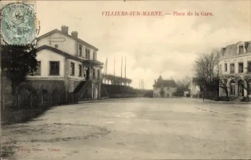 Ak Villiers sur Marne Val de Marne, Place de la Gare