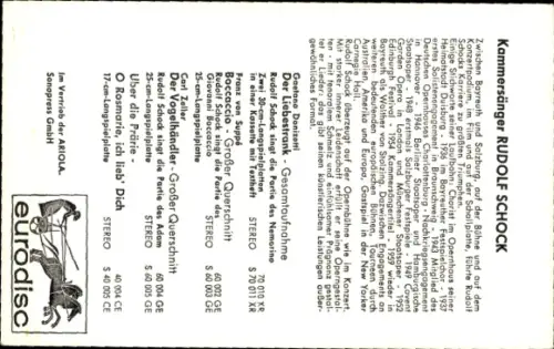 Autogrammkarte Opernsänger Rudolf Schock, Portrait, Autogramm