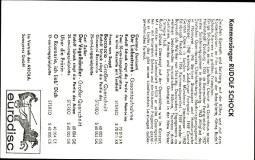 Autogrammkarte Opernsänger Rudolf Schock, Portrait, Autogramm