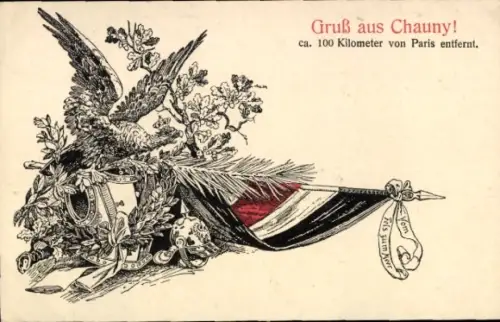 Ak Chauny Aisne, Adler, Fahne