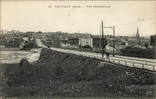 Ak Gentilly Val de Marne,  Seine, Panoramaansicht, Straße, Häuser, Landschaft
