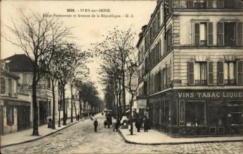 Ak Ivry sur Seine Val de Marne, Place Parmentier et Avenue de la République