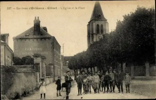 Ak Sully sur Loire Loiret, Église et la Place