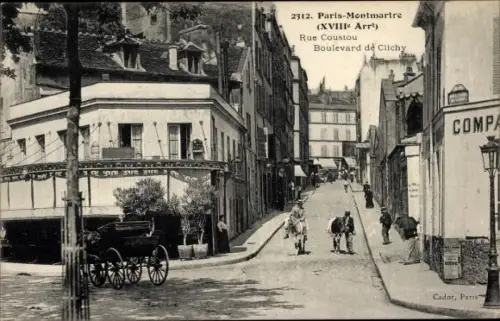 Ak Paris XVIII Montmartre, Rue Coustou, Boulevard de Clichy