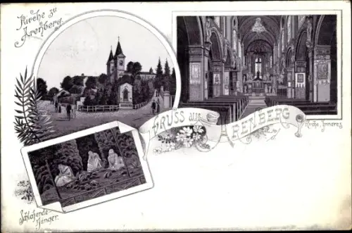 Litho Arenberg Koblenz am Rhein, Kirche, Innenansicht, Schlafende Jünger