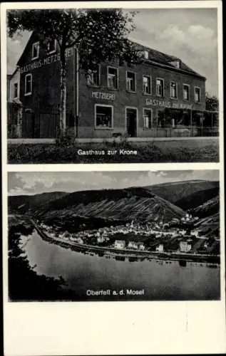 Ak Oberfell an der Mosel, Gesamtansicht, Vogelschau, Gasthof zur Krone