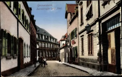 Ak Germersheim am Rhein, Sanastraße und Post