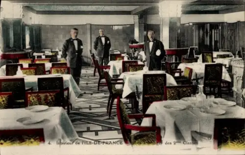 Ak Ile de France, Speisesalon 2. Klasse, CGT, French Line