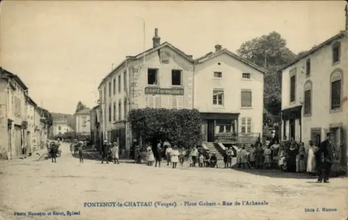 Ak Fontenoy le Chateau Vosges, Place Gobert, Rue de l'Achenale, Café