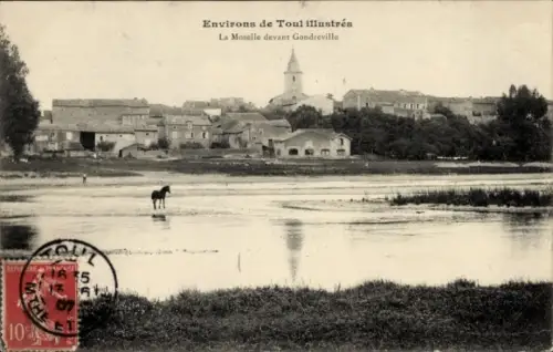 Ak Gondreville Loiret, Landschaft mit Fluss, Pferd, Häusern, Kirche, Poststempel