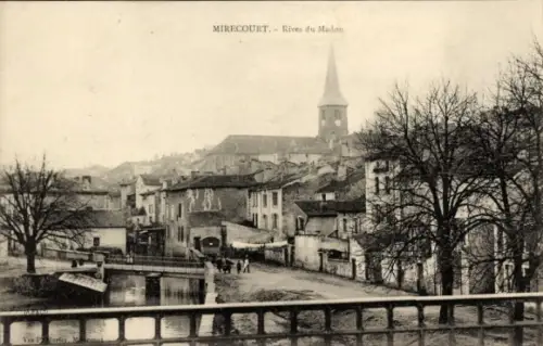 Ak Mirecourt Lothringen Vosges,  Rives du Madon, Fluss, Häuser, Kirche, Bäume