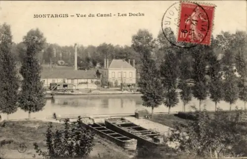 Ak Montargis Loiret,  Kanalansicht, Docks, Wasserwege, Natur, Bäume