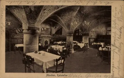 Ak München, Ratskeller, Innenansicht