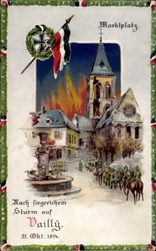 Haltgegendaslicht Litho Vailly Aisne, Sturm auf die Stadt am 31 Oktober 1914