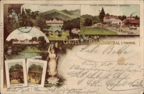 Litho Kronberg im Taunus, Bad Kronthal, Kurhaus, Direktionsgebäude, Lagerhalle, Füllhaus