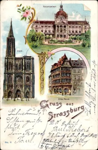 Litho Strasbourg Straßburg Elsass Bas Rhin, Kaiserpalast, Altes Haus, Dom