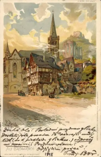 Künstler Ak Bacharach am Rhein, Kirche, Häuser