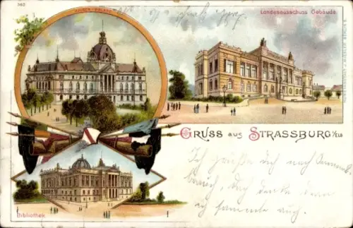 Litho Strasbourg Straßburg Elsass Bas Rhin, Landesausschussgebäude, Bibliothek, Kaiserpalast