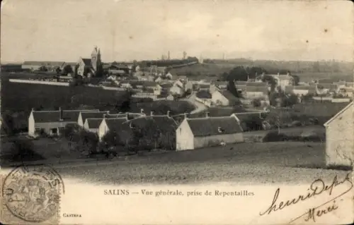 Ak Salins les Bains Jura, Landschaftsansicht von  Kirche, Häuser, Felder