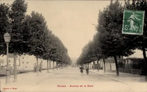 Ak Persan Beaumont Val-d’Oise, Avenue de la Gare, Bäume, Spaziergänger, Poststempel, französische