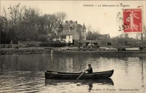 Ak Persan Val d'Oise, Debarcadere du Chateau, barque