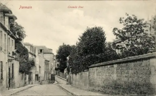 Ak Parmain Val-d’Oise,  Grande Rue, Straße mit Häusern, Bäume, keine Personen
