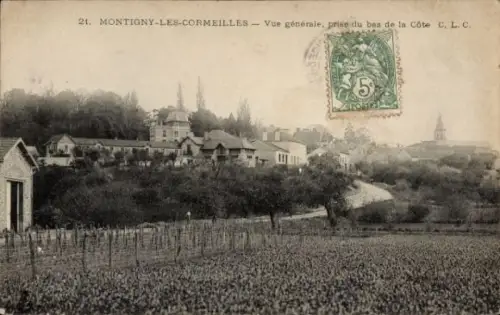 Ak Montigny les Cormeilles Val d'Oise, Vue générale, prise du bas de la Cote