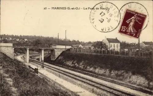 Ak Marines Val d'Oise, Le Pont de Neuilly, route de chemin de fer
