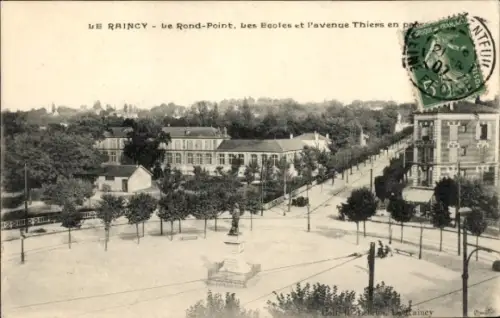 Ak Le Raincy Seine Saint Denis,  Rond-Point, Schulen, Avenue Thiers, Statue