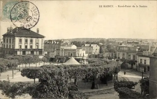 Ak Le Raincy Seine Saint Denis, Rond-Point de la Station,  Bäume, Pavillon, Menschen