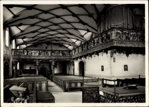 Ak Freudenstadt im Schwarzwald, evangelische Stadtkirche, Innenansicht, Holzdecke, Orgel, Bänke