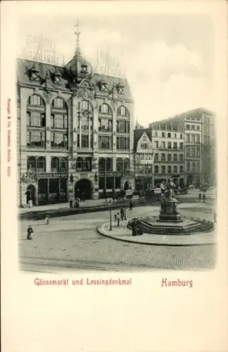 Ak Hamburg, Gänsemarkt, Lessing Denkmal, General Anzeiger, Gebäude Neue Hambg. Zeitung, Passanten