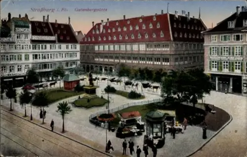 Ak Strasbourg Straßburg Elsass Bas Rhin, Gutenbergplatz, Geschäftshaus Singer Nähmaschinen