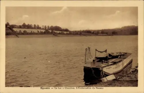 Ak Eguzon Indre, See bei Chambon, Fährmannsboot