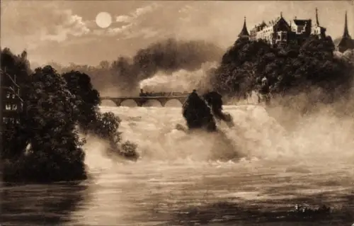 Ak Rheinfall Kanton Schaffhausen, Wasserfall, Brücke