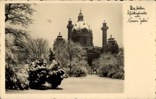 Ak Wien 3 Landstraße, Karlskirche im Winter, beste Neujahrsglückwünsche