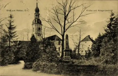 Ak Wykroty Waldau Oberlausitz Niederschlesien, Kirche, Kriegerdenkmal