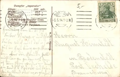 Ak Riesendampfer, Dampfschiff Imperator, HAPAG