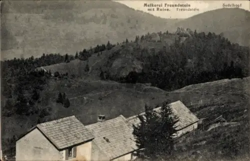 Ak Goldbach Altenbach Elsass Haut Rhin, Melkerei Freundstein mit Ruine