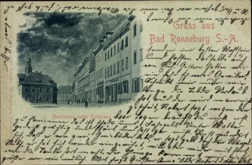 Mondschein Ak Ronneburg in Thüringen, Marktplatz, Rathaus