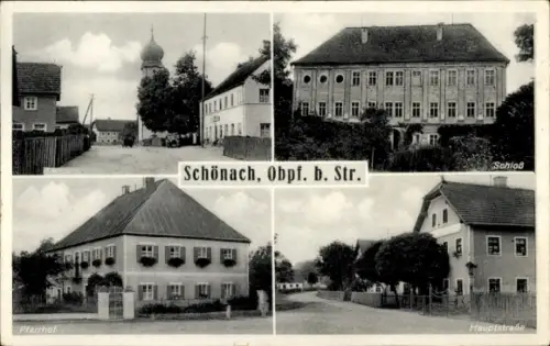 Ak Schönach Mötzing in der Oberpfalz, Schloss, Pfarrhof, Hauptstraße