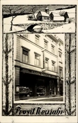 Passepartout Ak Glückwunsch Neujahr, Geschäft von Egon Winter