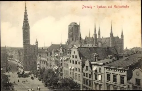 Ak Gdańsk Danzig, Rathaus und Marienkirche