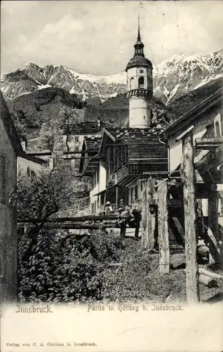 Ak Hötting Innsbruck in Tirol,  Partie in Hötting, Berge im Hintergrund, Verlag C. A. Caichna