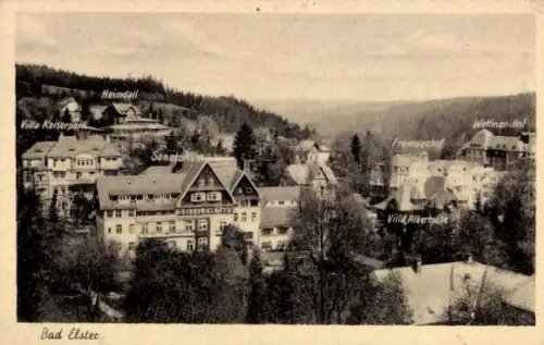 Ak Bad Elster im Vogtland, Heimdall, Villa Kaiserpark, Villa Albertpark, Fremdenhof, Wettiner Hof
