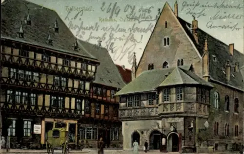 Ak Halberstadt in Sachsen Anhalt, Rathaus Ostseite