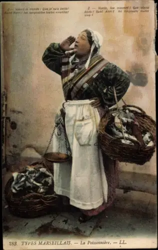 Ak Marseille Bouches du Rhône, Type Marseillais, Poissonniere