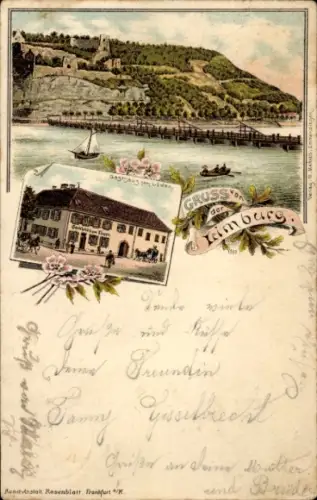 Litho Sasbach am Kaiserstuhl, Ruine Limburg am Rhein, Gasthaus zum Löwen